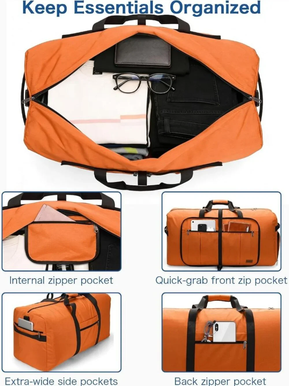 Extra Large 80L Waterproof Duffle Bag for Travel, Foldable with Shoe Compartment